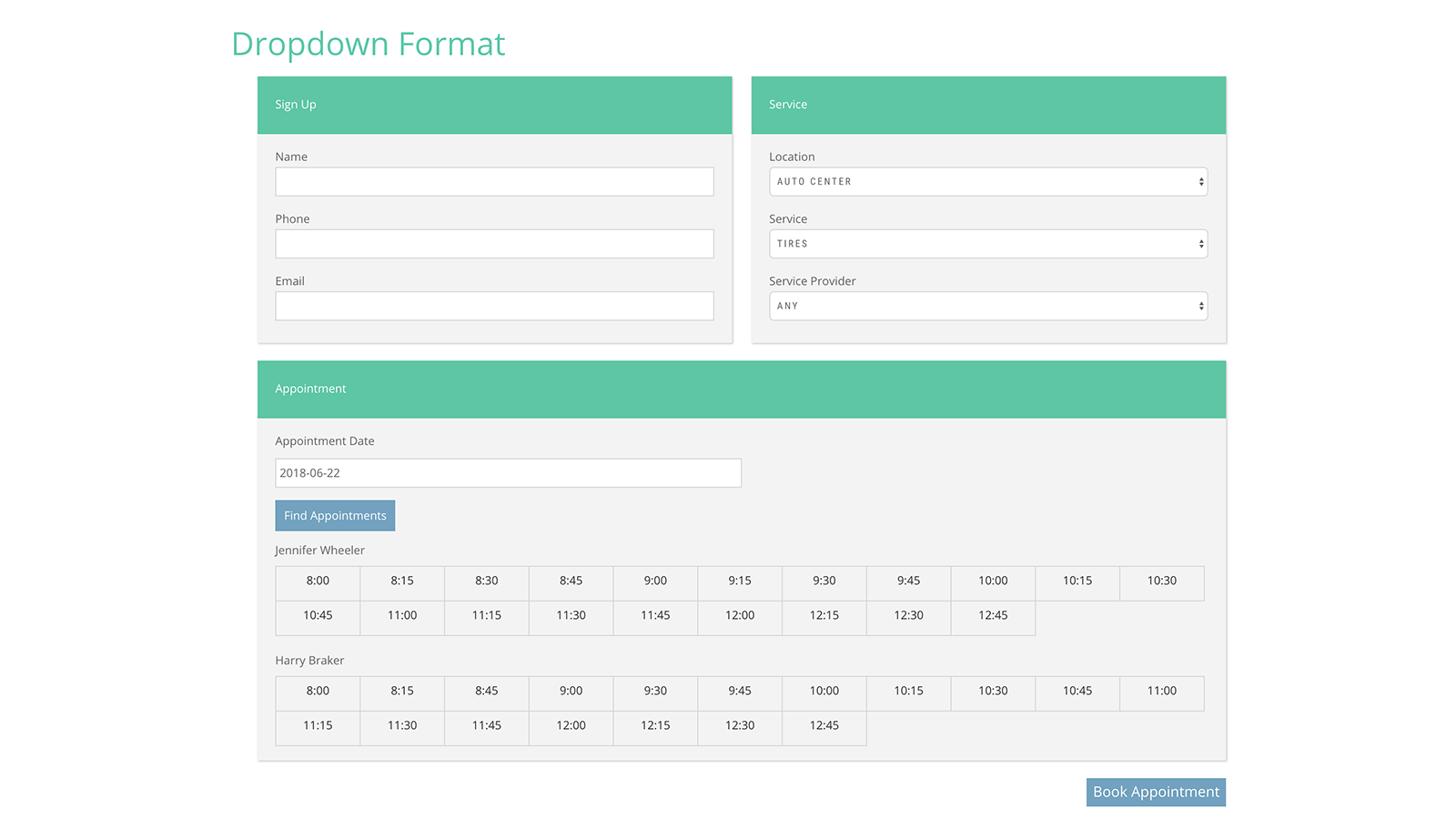 Booking Form Dropdown Layout