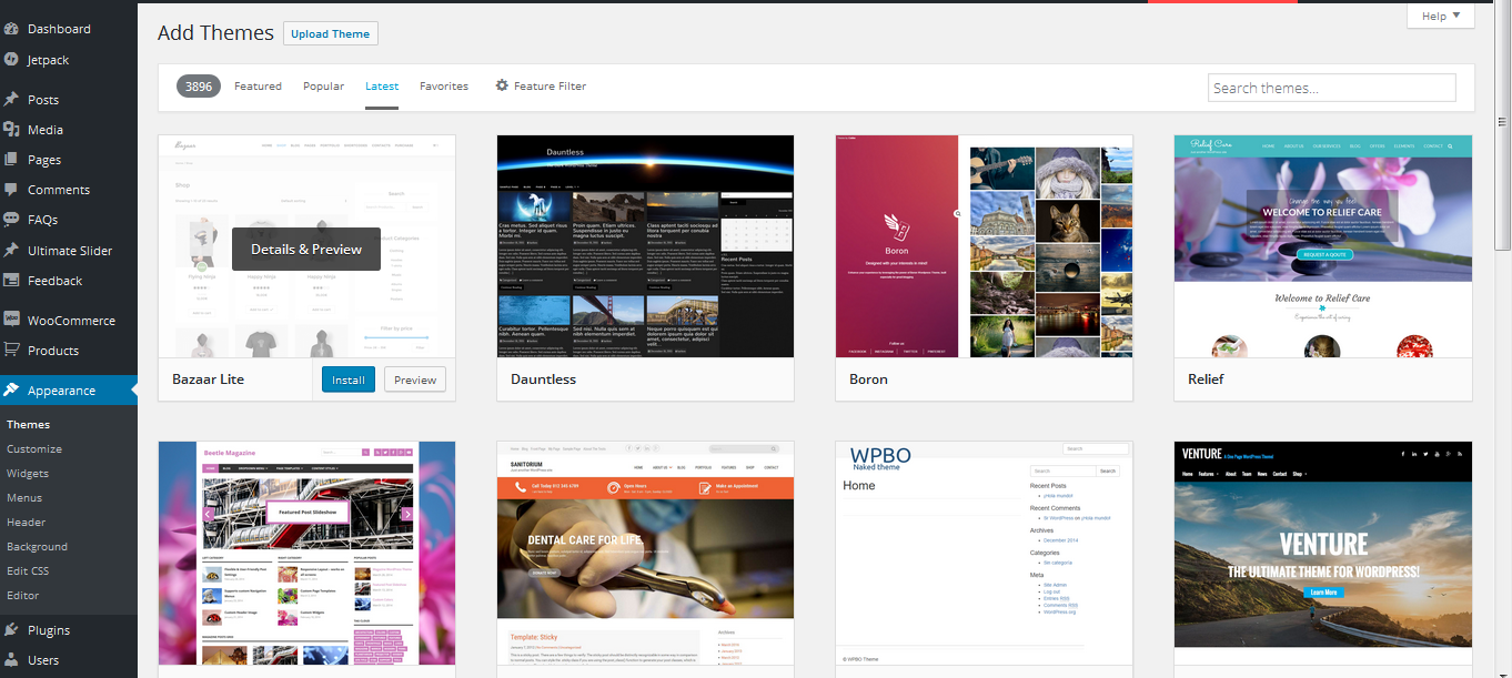 WordPress theme selection screen capture