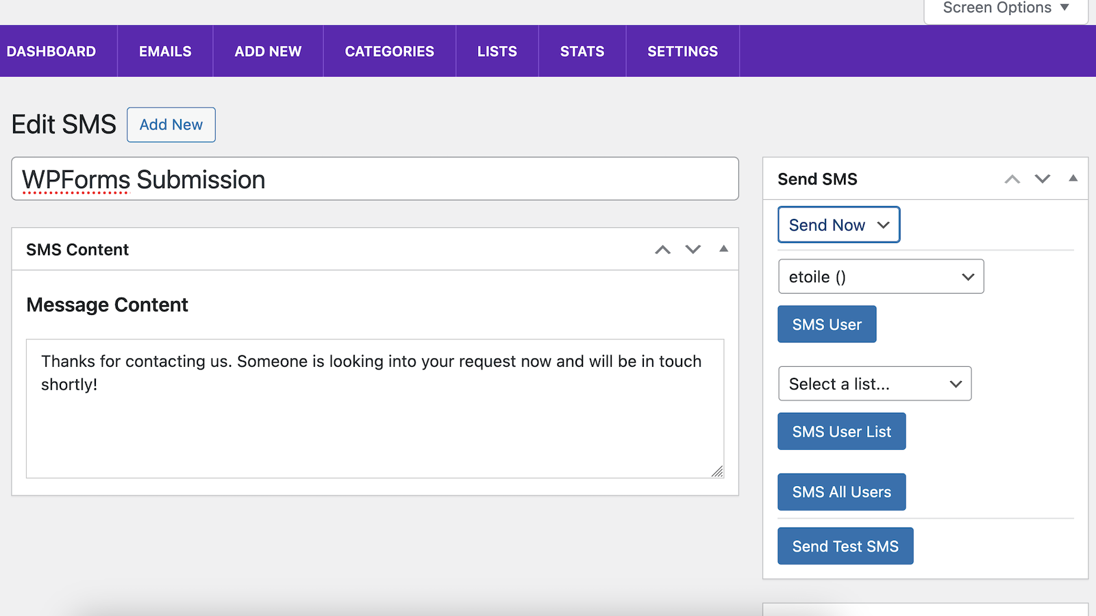 WordPress SMS plugin