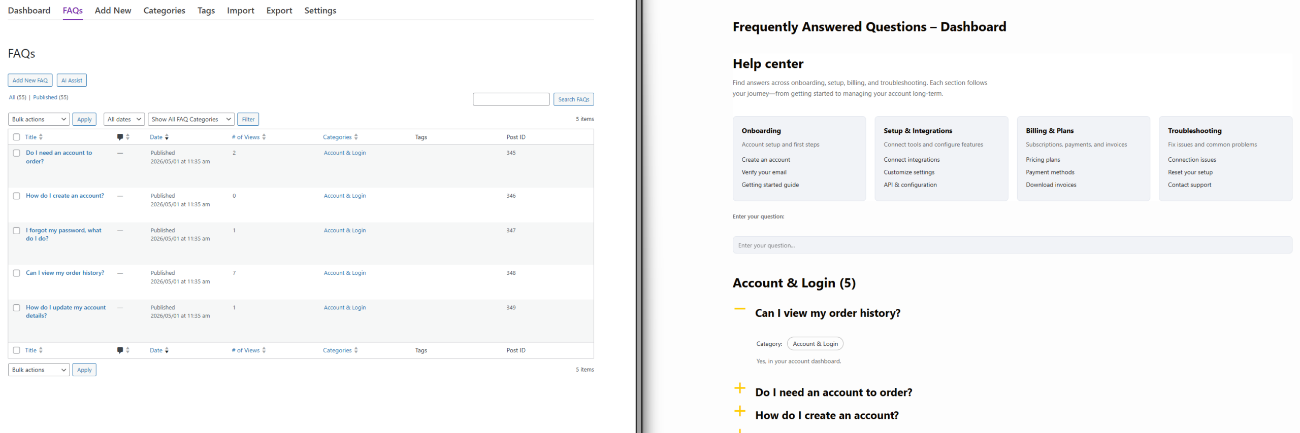 Alternative to Helpie FAQ Plugin (FAQ-First Workflow)